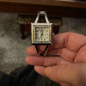 Elegant Silver Square Watch with Crystal Accents